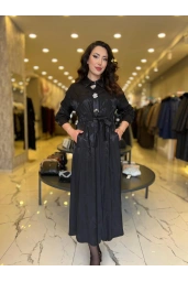 MY312-ÖNÜ AKSESUARLI ELBİSE SİYAH