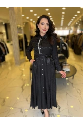 MY312-ÖNÜ TAŞLI JAKAR ELBİSE SİYAH
