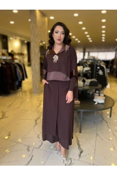 MY312-ÖNÜ TAŞLI ŞİFONLU TAKIM KAHVE