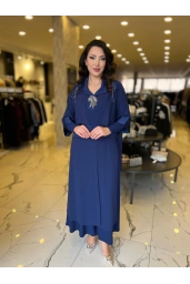 MY312-ÖNÜ TAŞLI ŞİFONLU TAKIM LACİVERT