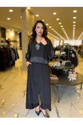 MY312-ÖNÜ TAŞLI ŞİFONLU TAKIM SİYAH