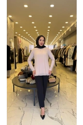 MY312-ŞİFONLU KOLLU BLUZ VİZON