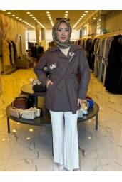 MY312-YAKASI TAŞLI TRENÇ KAHVE