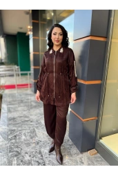 MY312-YAKASI VE KOLLARI TAŞLI TAKIM KAHVE