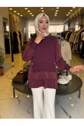 NİLİWİ-ETEĞİ ÇİFT KATLI KUPRA TUNİK BORDO