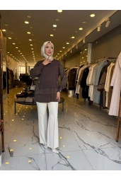 NİLİWİ-ETEĞİ ÇİFT KATLI KUPRA TUNİK KAHVE