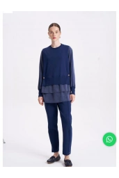 NİLİWİ-ETEĞİ ÇİFT KATLI KUPRA TUNİK LACİVERT