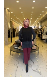 NİLİWİ-ETEĞİ ÇİFT KATLI KUPRA TUNİK SİYAH