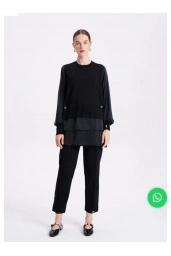 NİLİWİ-ETEĞİ ÇİFT KATLI KUPRA TUNİK SİYAH