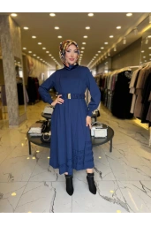 NİLİWİ-ETEK UCU FIRFIRLI ELBİSE MAVİ