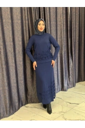 NİLİWİ-FIRFIRLI ETEK BLUZ LACİVERT