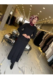 NİLİWİ-FIRFIRLI ETEK BLUZ SİYAH