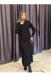 NİLİWİ-FIRFIRLI ETEKLİ TAKIM SİYAH