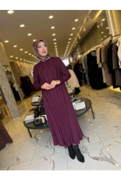 NİLİWİ-KALIN PİLİSELİ ELBİSE BORDO