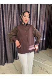 NİLİWİ-KARE KESİMLİ FIRFIRLI TUNİK KAHVE