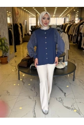 NİLİWİ-KARE KESİMLİ FIRFIRLI TUNİK LACİVERT