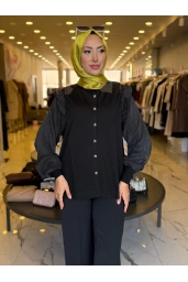 NİLİWİ-KARE KESİMLİ FIRFIRLI TUNİK SİYAH