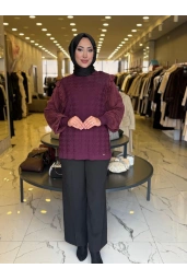 NİLİWİ-KOL EVİ KARE KESİMLİ FIRFIRLI TUNİK BORDO