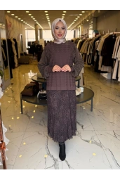 NİLİWİ-KOL EVİ KARE KESİMLİ FIRFIRLI TUNİK KAHVE