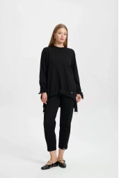 NİLİWİ-ÖN ETEĞİ BÜZGÜLÜ TUNİK SİYAH