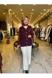 NİLİWİ-V YAKA FIRFIRLI HIRKA BORDO