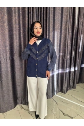 NİLİWİ-V YAKA FIRFIRLI HIRKA LACİVERT