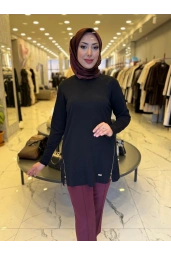 NİLİWİ-YANLARI FERMUARLI TUNİK SİYAH