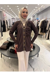 NİLİWİ-ZİNCİR DETAYLI HIRKA KAHVE