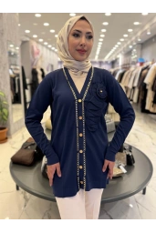 NİLİWİ-ZİNCİR DETAYLI HIRKA LACİVERT