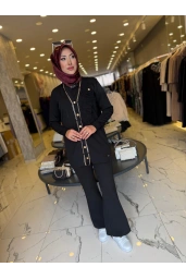 NİLİWİ-ZİNCİR DETAYLI HIRKA SİYAH