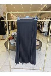 SENTEZ-BELİ LASTİKLİ PİLİSELİ ETEK SİYAH