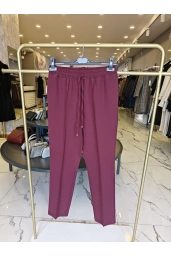 SENTEZ-YANDAN CEPLİ BAĞCIKLI PANTOLON BORDO