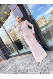 TUAY-TAŞLI BALIK ELBİSE BEJ