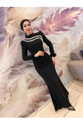 TUAY-TAŞLI BALIK ELBİSE SİYAH