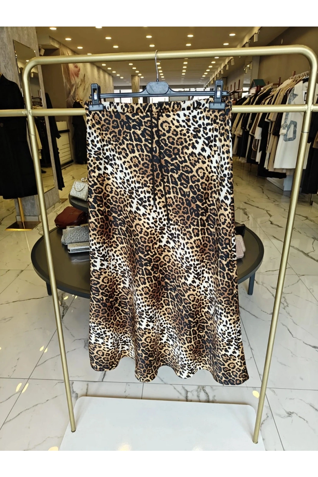 SENTEZ-LEOPAR SATEN KLOŞ ETEK CAMEL