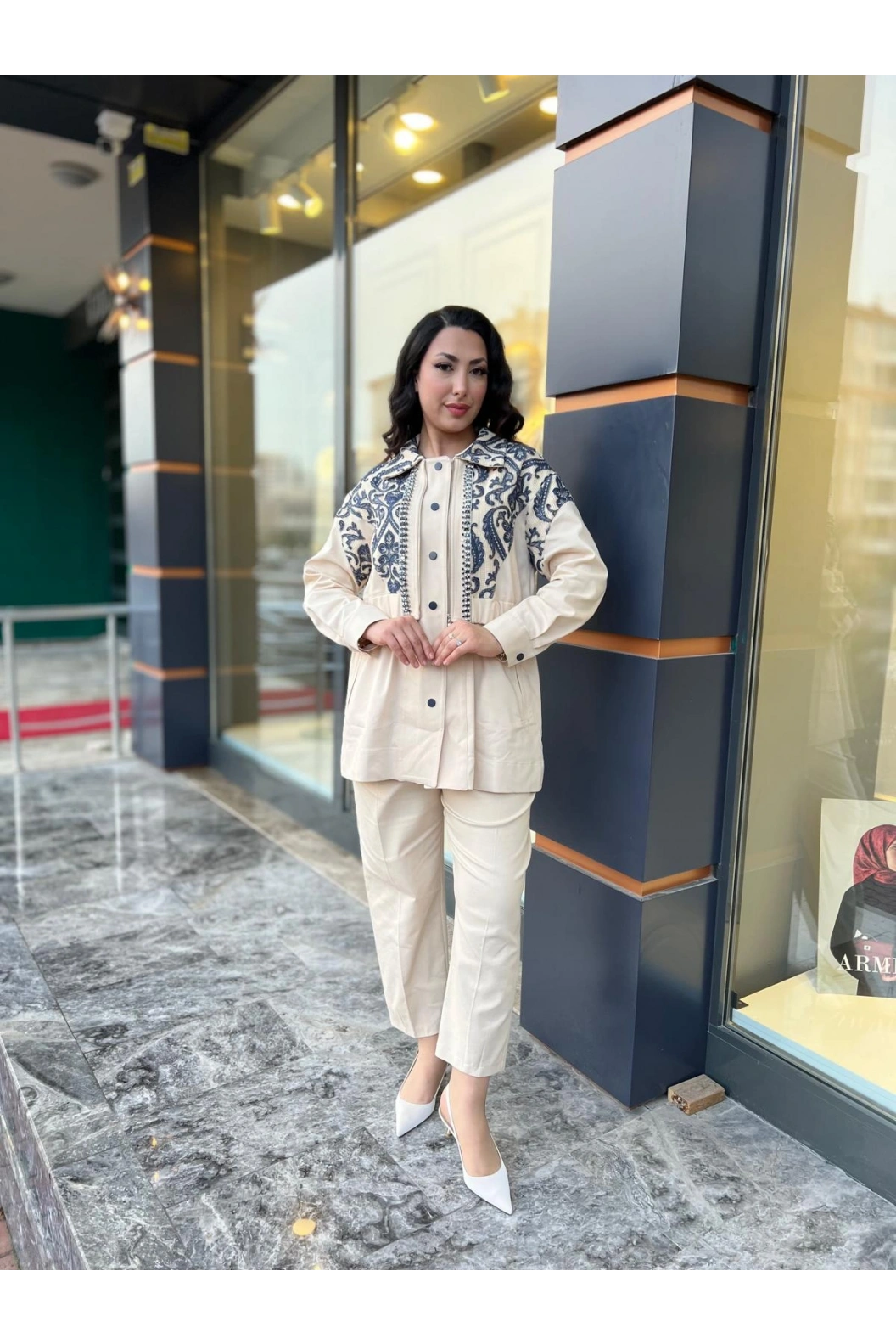 MY312-ÖNÜ TAŞLI DANTELLİ TAKIM BEJ