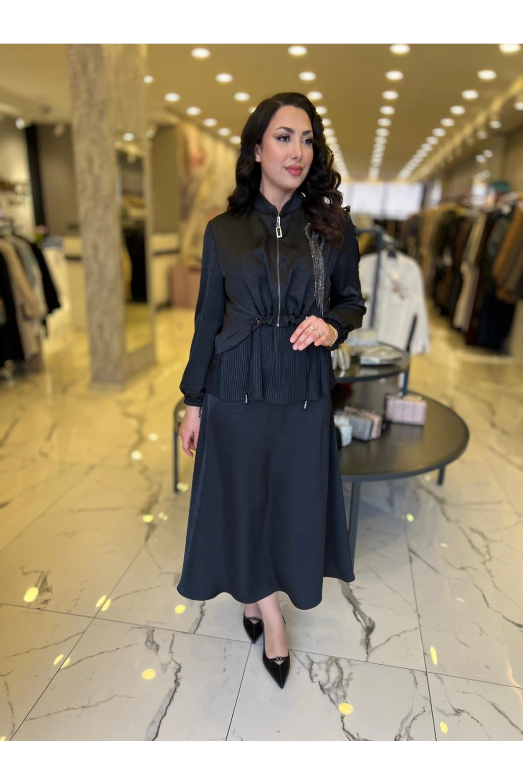 MATEKS-SATEN ETEKLİ TAKIM SİYAH