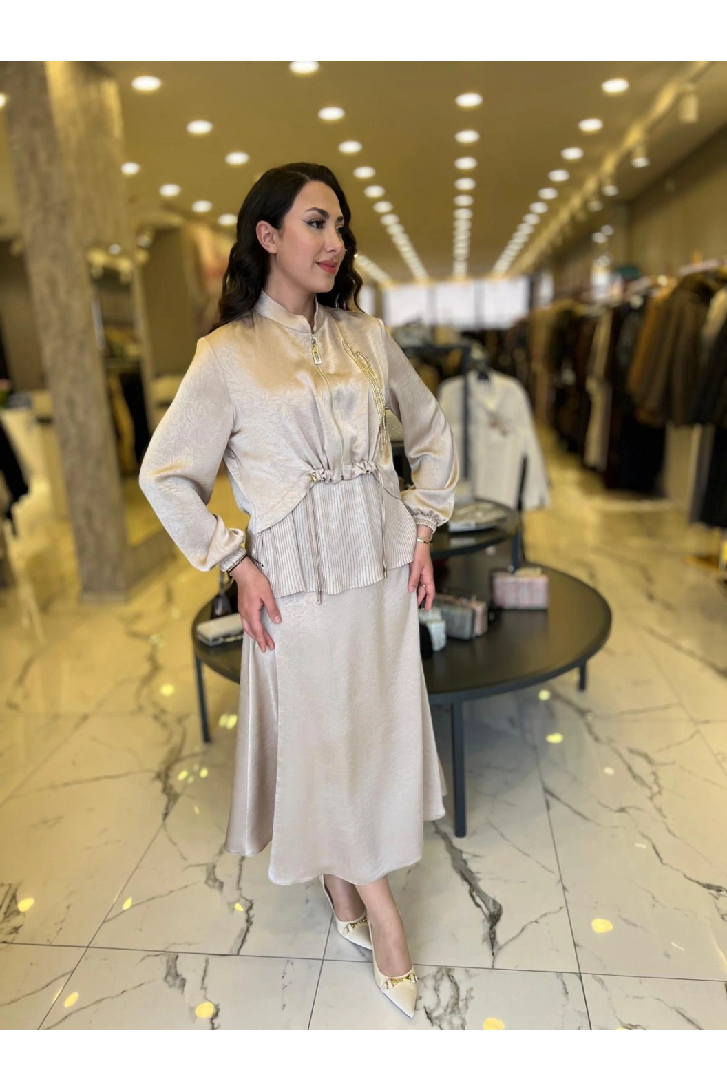 MATEKS-SATEN ETEKLİ TAKIM BEJ