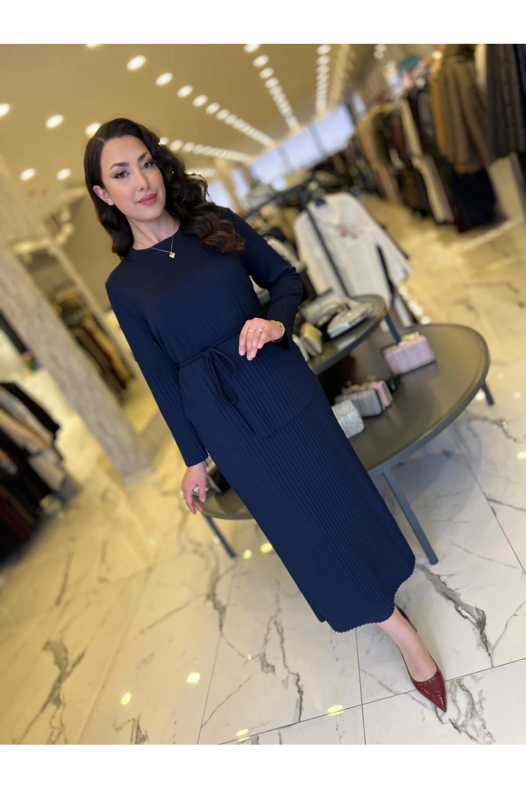 MY312-PLİSELİ ELBİSE LACİVERT