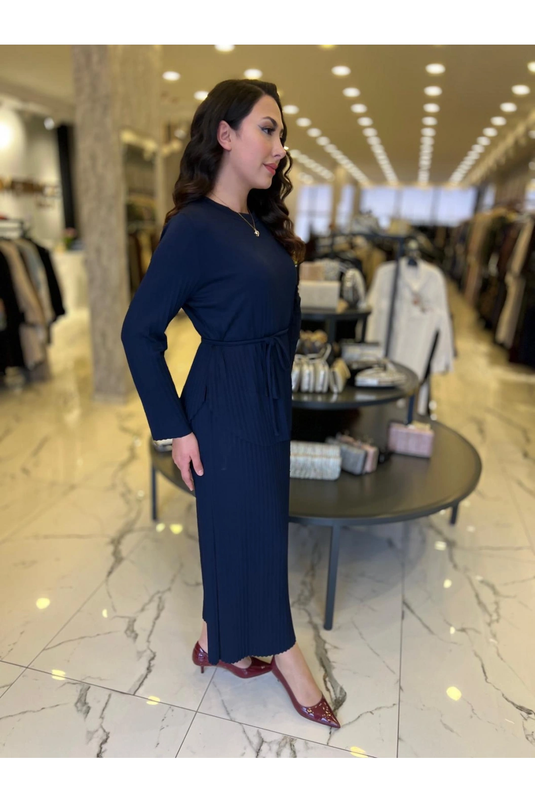 MY312-PLİSELİ ELBİSE LACİVERT