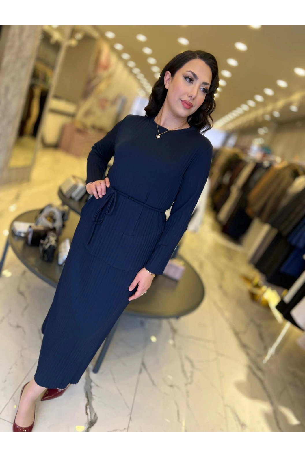 MY312-PLİSELİ ELBİSE LACİVERT