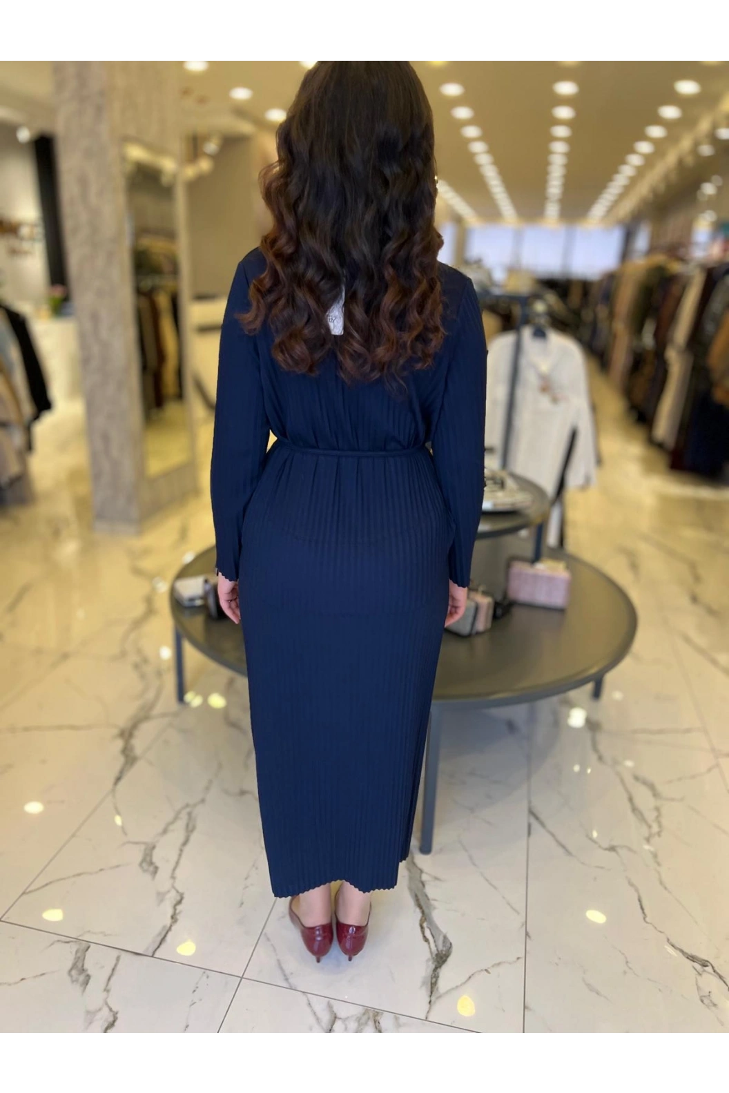 MY312-PLİSELİ ELBİSE LACİVERT