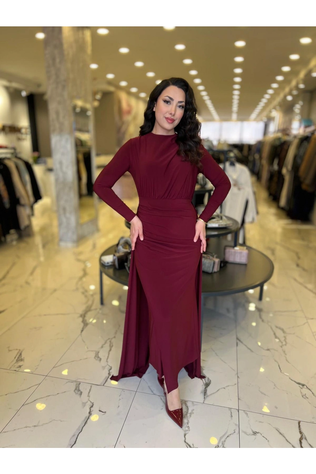 MY312-OMZU AKSESUARLI ELBİSE BORDO