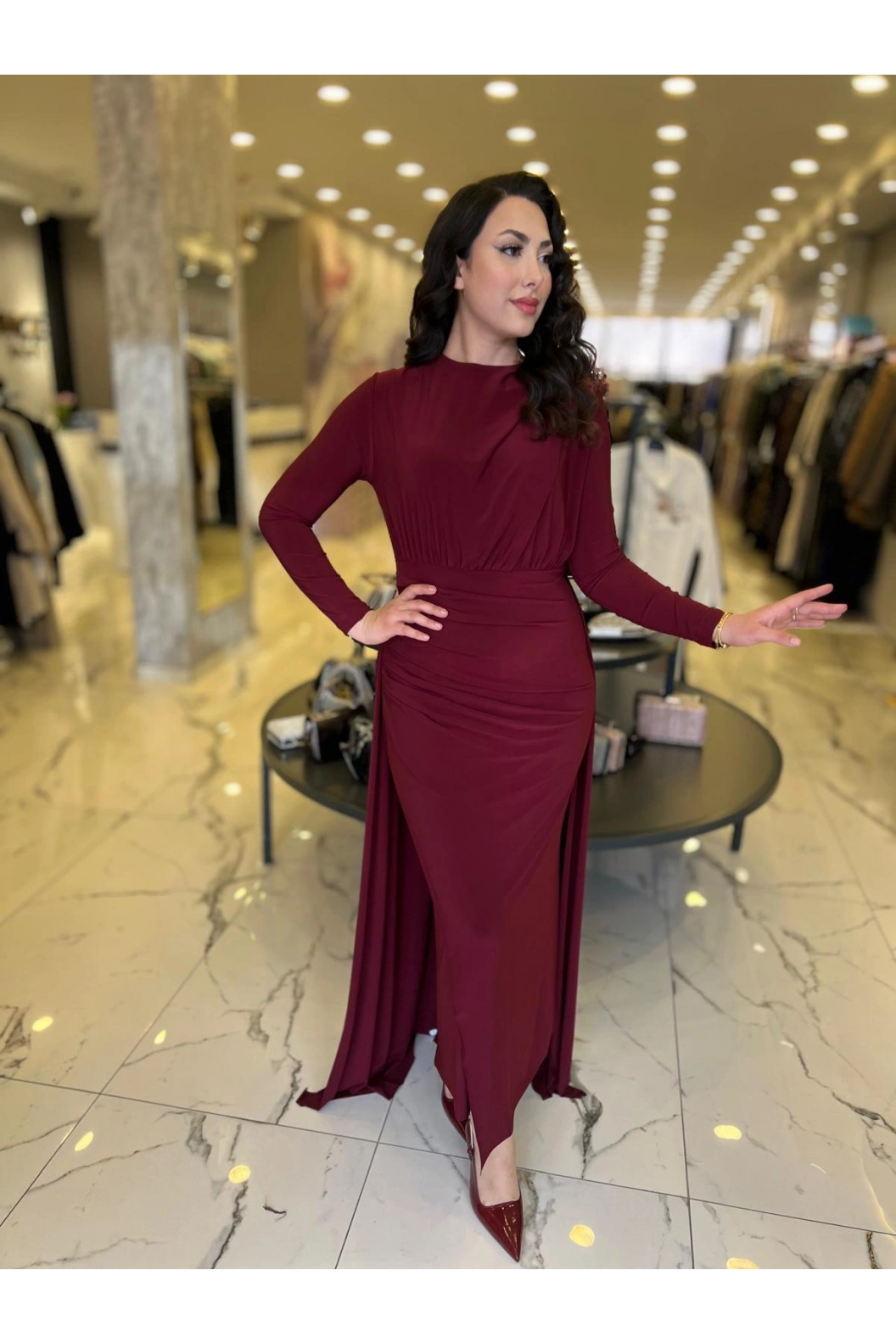 MY312-OMZU AKSESUARLI ELBİSE BORDO