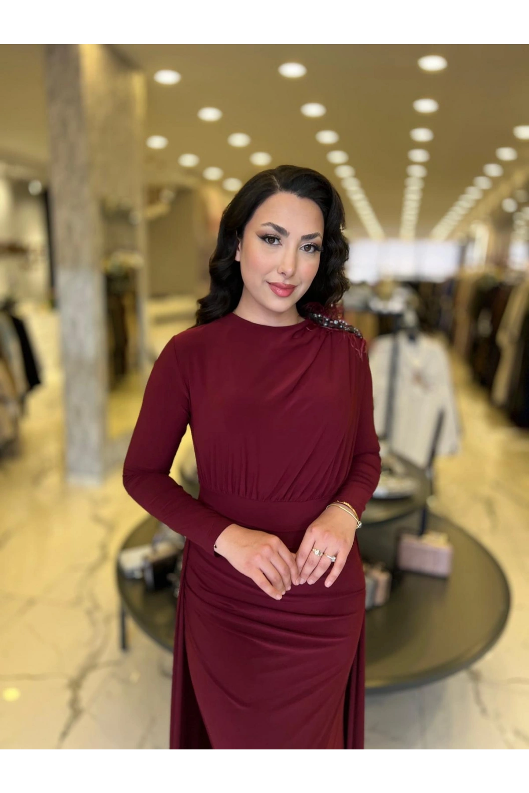 MY312-OMZU AKSESUARLI ELBİSE BORDO