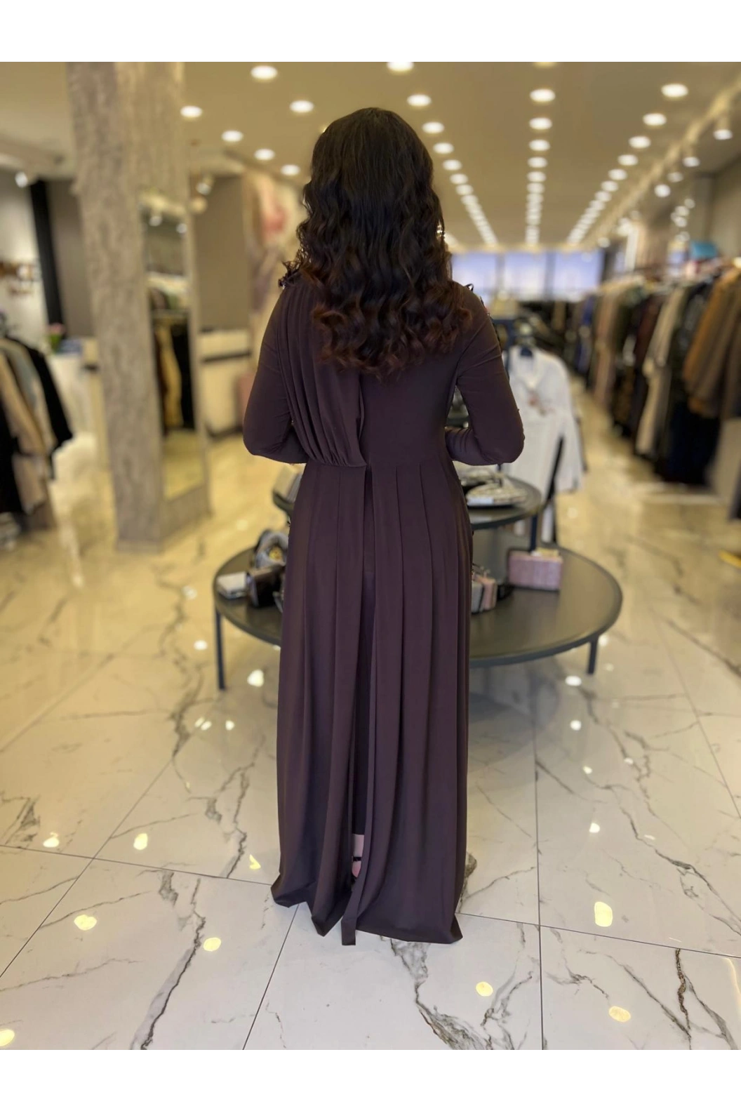 MY312-OMZU AKSESUARLI ELBİSE KAHVE