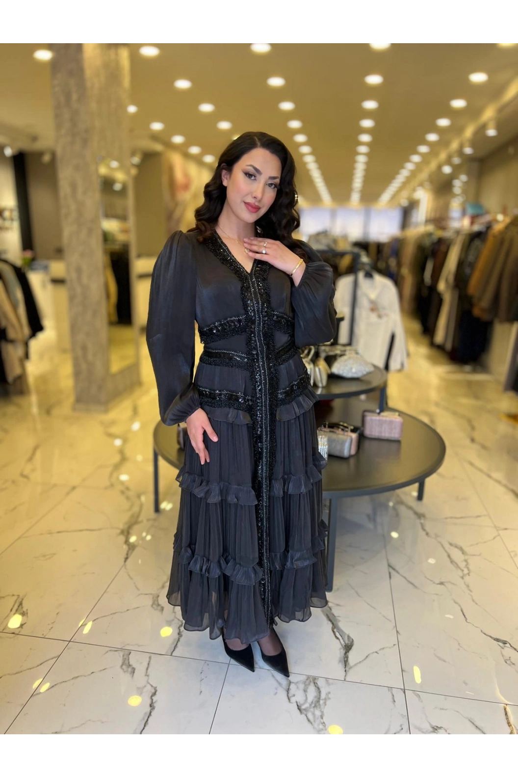 İTHAL-TAŞLI ELBİSE SİYAH