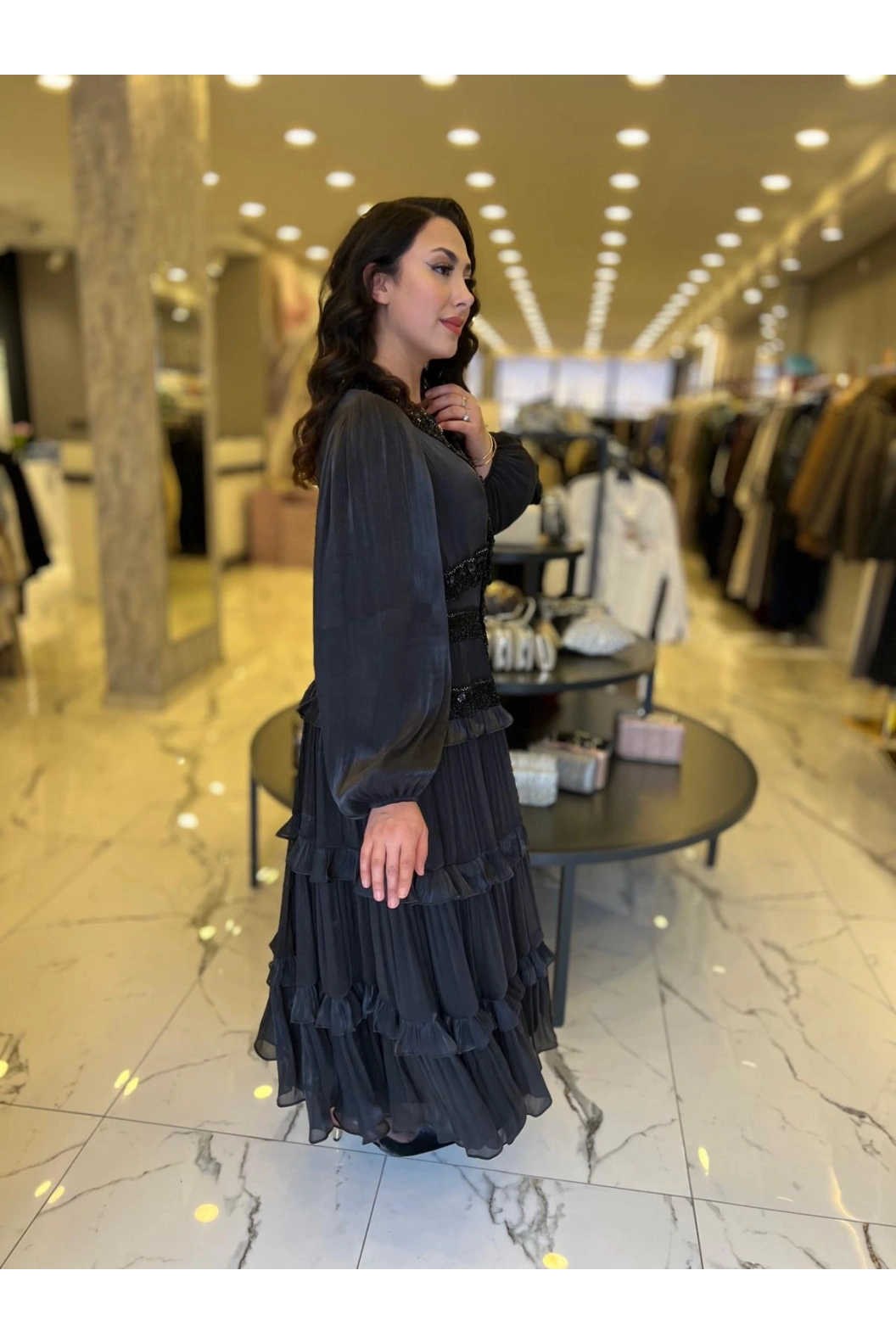 İTHAL-TAŞLI ELBİSE SİYAH