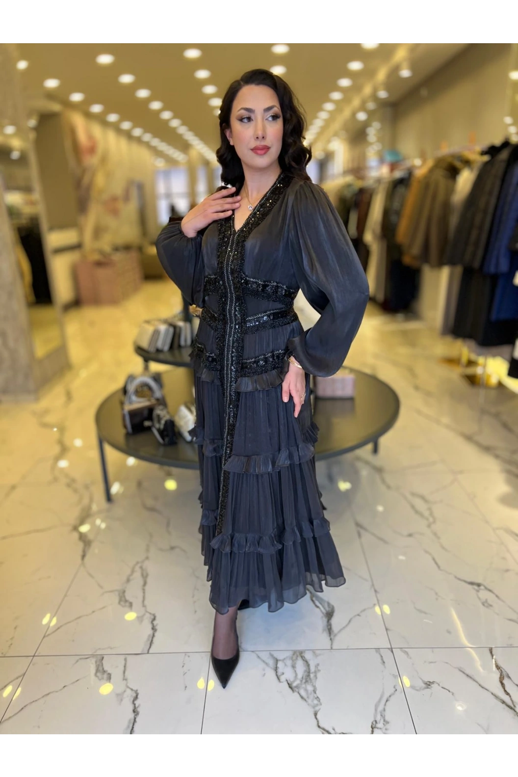 İTHAL-TAŞLI ELBİSE SİYAH