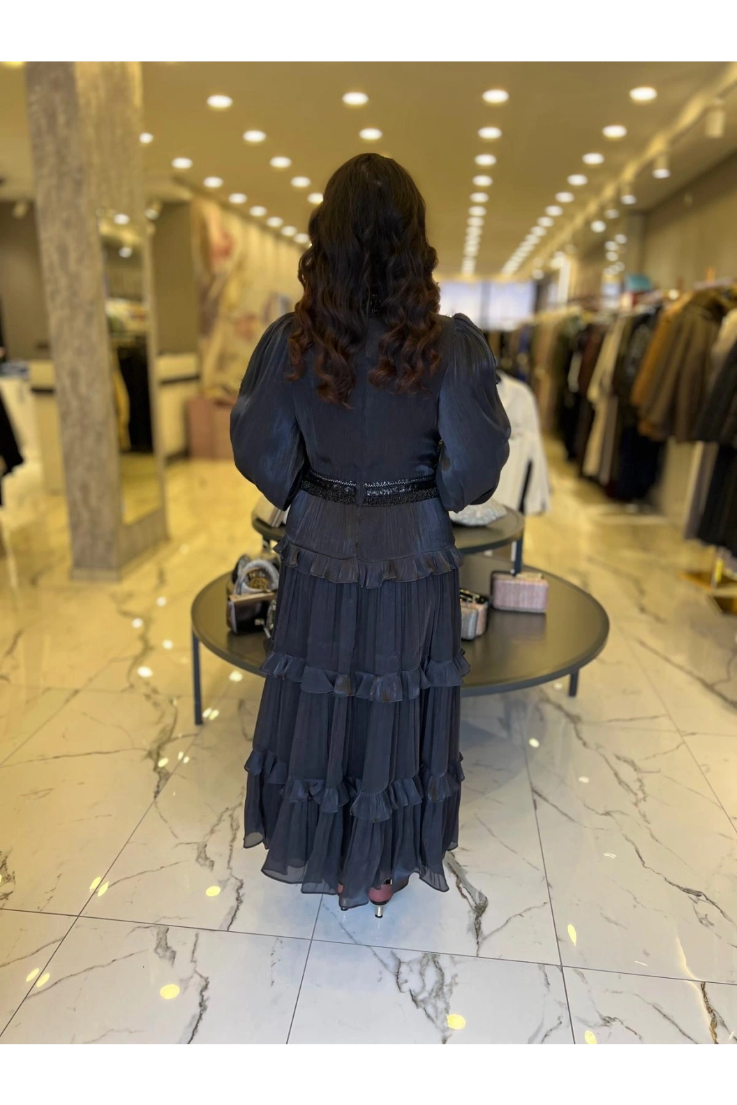 İTHAL-TAŞLI ELBİSE SİYAH